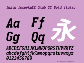 Inziu IosevkaCC Slab SC Bold Italic Version 1.13.0 Font Sample