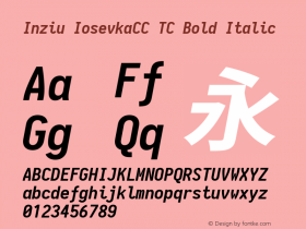 Inziu IosevkaCC TC Bold Italic Version 1.13.0 Font Sample