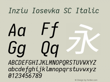 Inziu Iosevka SC Italic Version 1.13.0 Font Sample