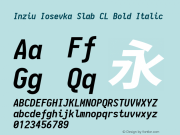 Inziu Iosevka Slab CL Bold Italic Version 1.13.0 Font Sample