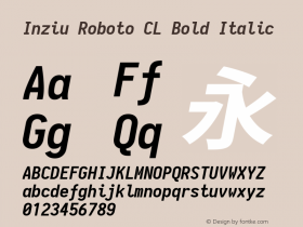 Inziu Roboto CL Bold Italic Version 1.13.0 Font Sample