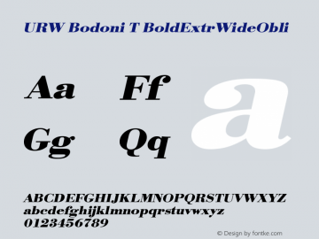 URW Bodoni T BoldExtrWideObli Version 001.005 Font Sample