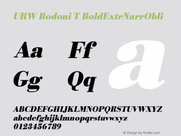 URW Bodoni T BoldExtrNarrObli Version 001.005 Font Sample