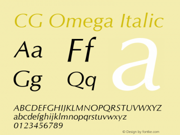 CG Omega Italic Version 1.3 (Hewlett-Packard) Font Sample