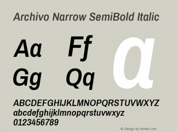 Archivo Narrow SemiBold Italic Version 1.009 Font Sample