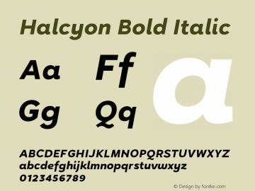 Halcyon Bold Italic Version 2.001;PS 002.001;hotconv 1.0.88;makeotf.lib2.5.64775 Font Sample