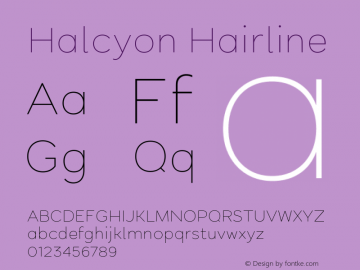 Halcyon Hairline Version 2.001 Font Sample