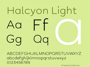 Halcyon Light Version 2.001 Font Sample