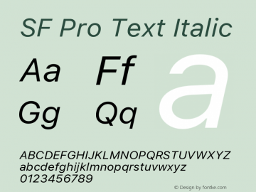SF Pro Text Italic Version 01.0d1e2 Font Sample