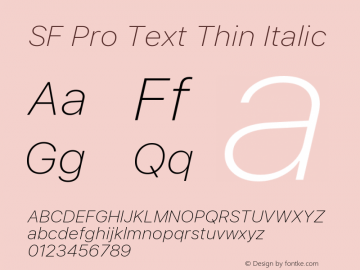 SF Pro Text Thin Italic Version 01.0d1e2 Font Sample