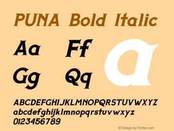 PUNA Bold Italic Version 001.000 Font Sample