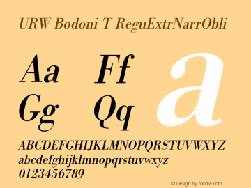 URW Bodoni T ReguExtrNarrObli Version 001.005 Font Sample