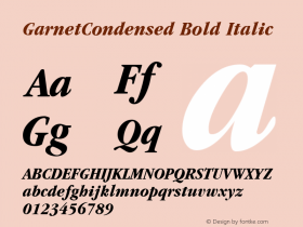 GarnetCondensed Bold Italic Altsys Fontographer 3.5  8/18/95 Font Sample