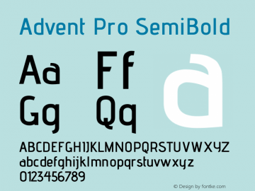 Advent Pro SemiBold Version 2.003 Font Sample