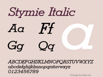 Stymie Italic Version 1.0 20-10-2002 Font Sample