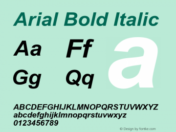 Arial Bold Italic Version 5.00.2x Font Sample