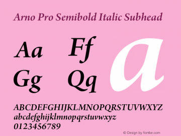 ArnoPro-SmbdItalicSubhead Version 1.011;PS 1.000;hotconv 1.0.50;makeotf.lib2.0.16025 Font Sample