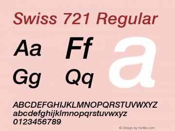 Swiss 721 Medium Italic Version 2.0-1.0 Font Sample