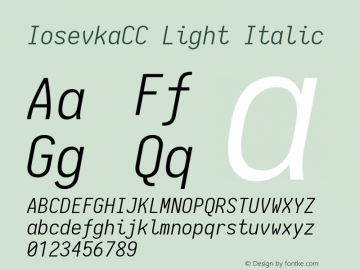 IosevkaCC Light Italic 1.13.1; ttfautohint (v1.6) Font Sample