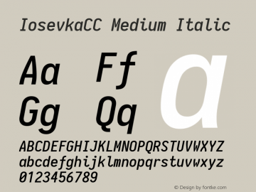 IosevkaCC Medium Italic 1.13.1; ttfautohint (v1.6) Font Sample