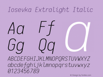 Iosevka Extralight Italic 1.13.1; ttfautohint (v1.6) Font Sample