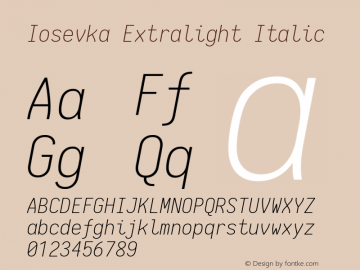 Iosevka Extralight Italic 1.13.1; ttfautohint (v1.6)图片样张