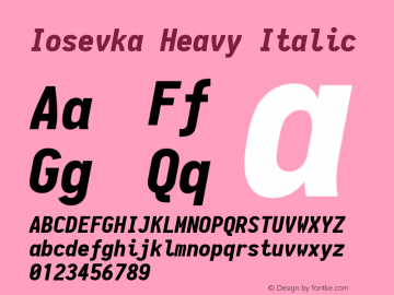 Iosevka Heavy Italic 1.13.1; ttfautohint (v1.6) Font Sample