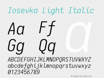 Iosevka Light Italic 1.13.1; ttfautohint (v1.6) Font Sample