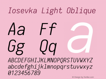 Iosevka Light Oblique 1.13.1; ttfautohint (v1.6)图片样张