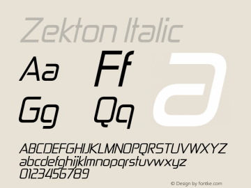 Zekton Italic Version 1.0; 2000; initial release图片样张
