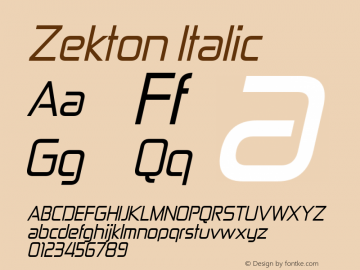 Zekton Italic Version 2.000 2004 Font Sample