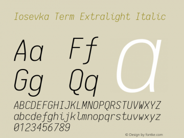 Iosevka Term Extralight Italic 1.13.1; ttfautohint (v1.6)图片样张