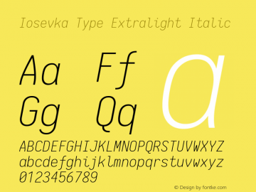 Iosevka Type Extralight Italic 1.13.1; ttfautohint (v1.6)图片样张