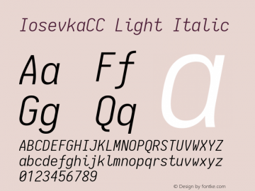 IosevkaCC Light Italic 1.13.1; ttfautohint (v1.6) Font Sample
