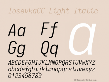 IosevkaCC Light Italic 1.13.1; ttfautohint (v1.6) Font Sample