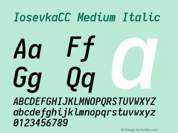 IosevkaCC Medium Italic 1.13.1; ttfautohint (v1.6) Font Sample
