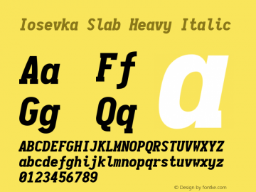 Iosevka Slab Heavy Italic 1.13.1; ttfautohint (v1.6) Font Sample