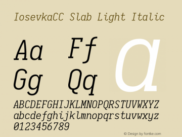 IosevkaCC Slab Light Italic 1.13.1; ttfautohint (v1.6) Font Sample