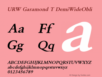 URW Garamond T DemiWideObli Version 001.005 Font Sample