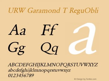 URW Garamond T ReguObli Version 001.005 Font Sample