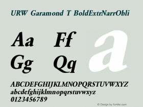 URW Garamond T BoldExtrNarrObli Version 001.005 Font Sample