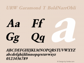 URW Garamond T BoldNarrObli Version 001.005 Font Sample