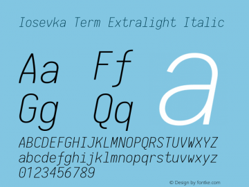 Iosevka Term Extralight Italic 1.13.1; ttfautohint (v1.6)图片样张