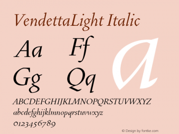 VendettaLight Italic Version 1.00 Font Sample