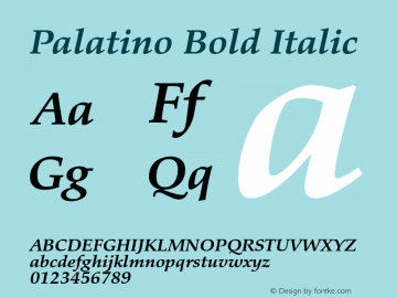 Palatino Bold Italic Version 1.60     05/10/2013 Font Sample
