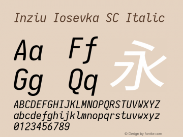 Inziu Iosevka SC Italic Version 1.13.1 Font Sample