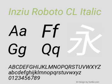 Inziu Roboto CL Italic Version 1.13.1图片样张