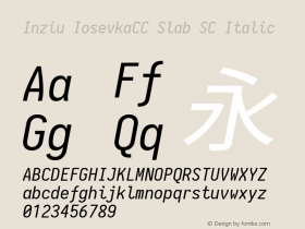 Inziu IosevkaCC Slab SC Italic Version 1.13.1 Font Sample