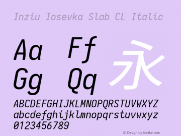 Inziu Iosevka Slab CL Italic Version 1.13.1 Font Sample
