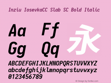 Inziu IosevkaCC Slab SC Bold Italic Version 1.13.1 Font Sample